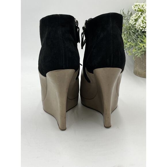 Reed Krakoff Black Suede & Grey Taupe Leather Zipper Wedge Boots Shoes 39/8.5 - Picture 5 of 16